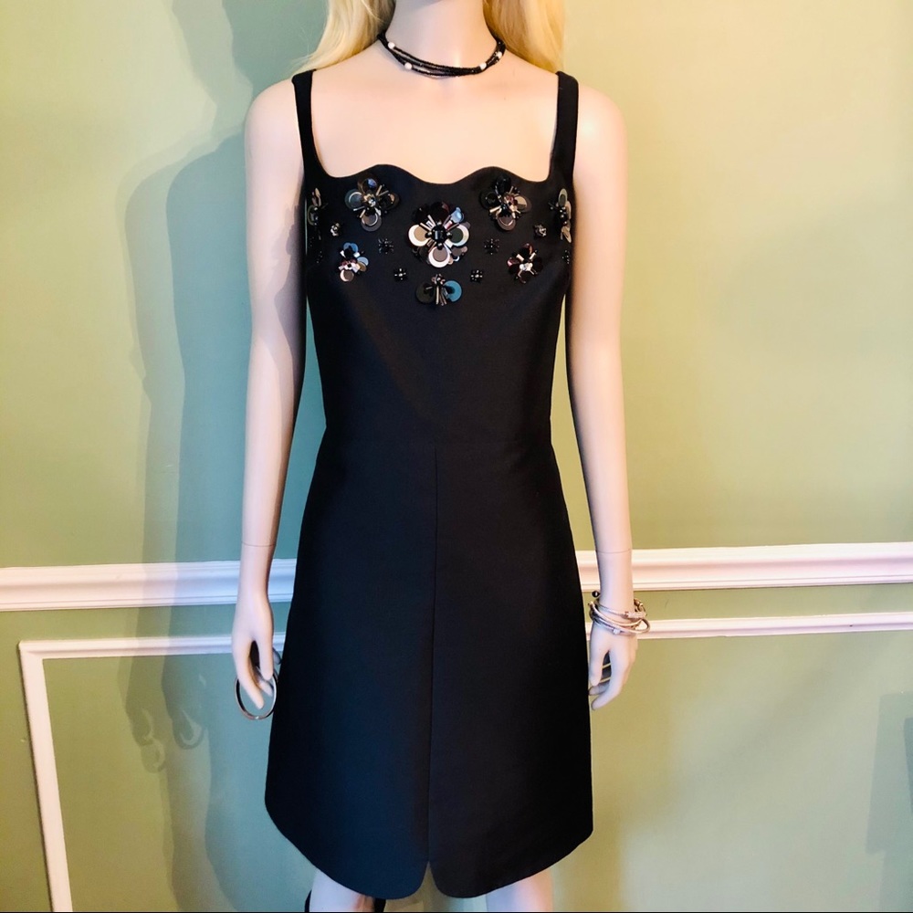 kate spade ♠️deco spade embellished little black dress, “black”, size 14